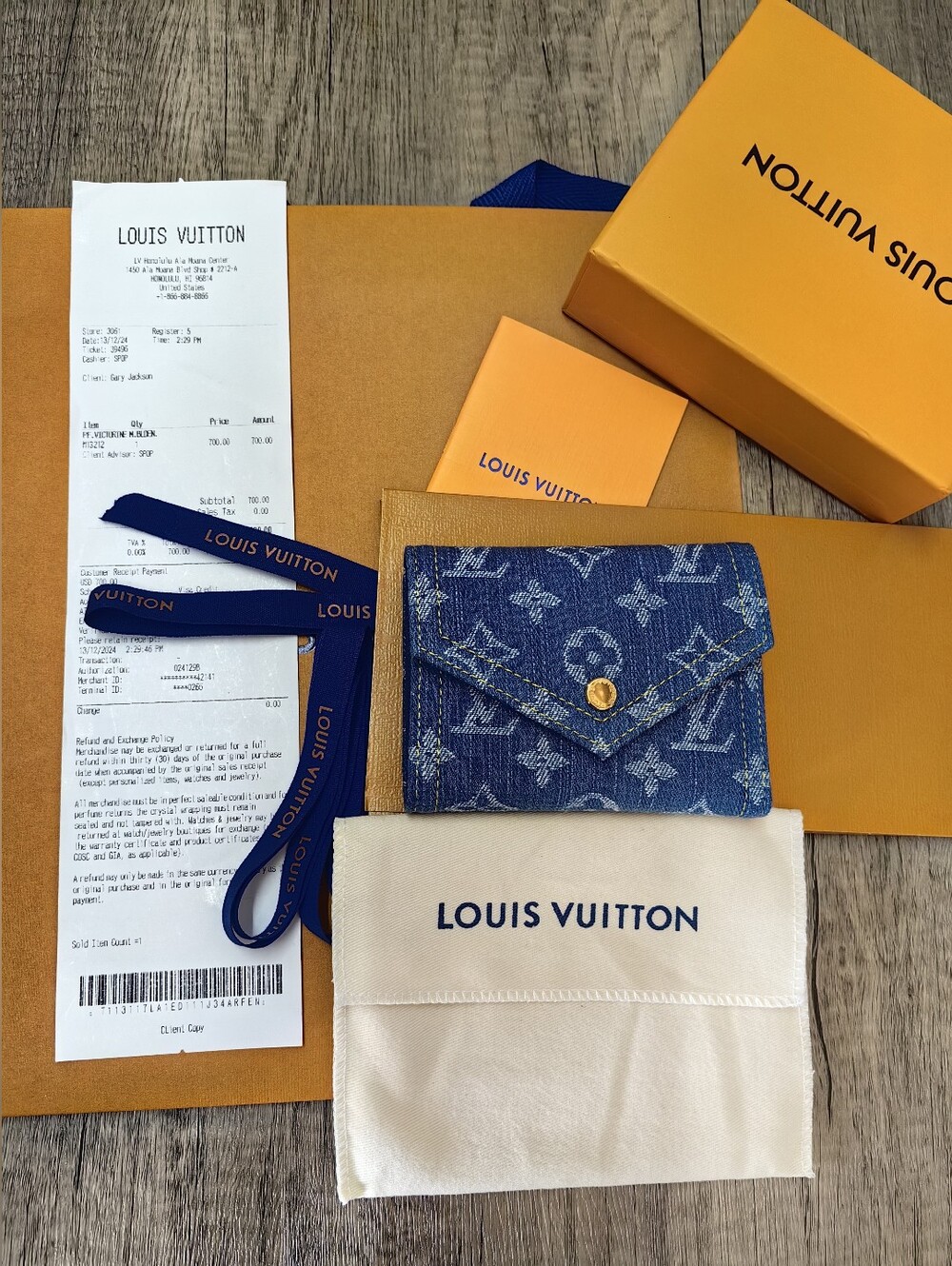 Louis Vuitton Blue Denim Monogram Mini Wallet with Gold-Tone Snap